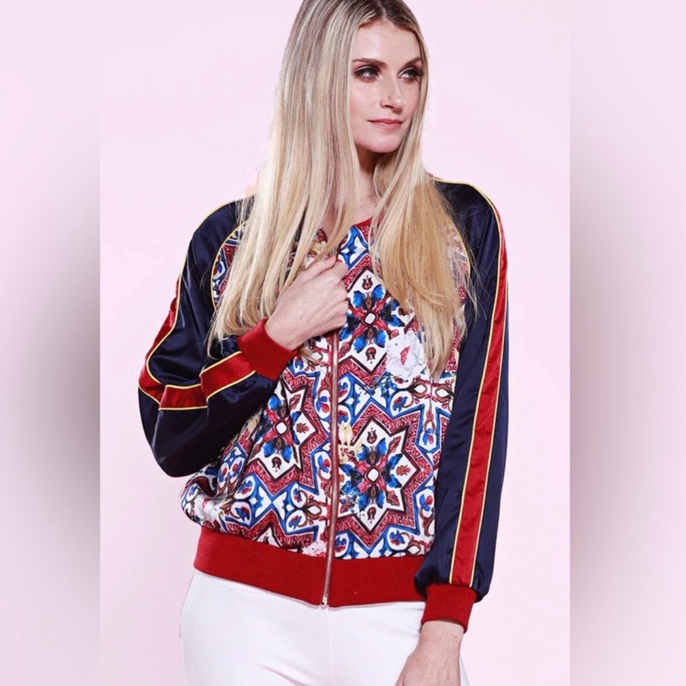 NWT Dolce Cabo Multicolor Reversible Bomber Jacket